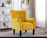ZNTS Stylish Living Room Furniture 1pc Accent Chair Yellow Fabric Button-Tufted Back Rolled-Arms Black B01167617