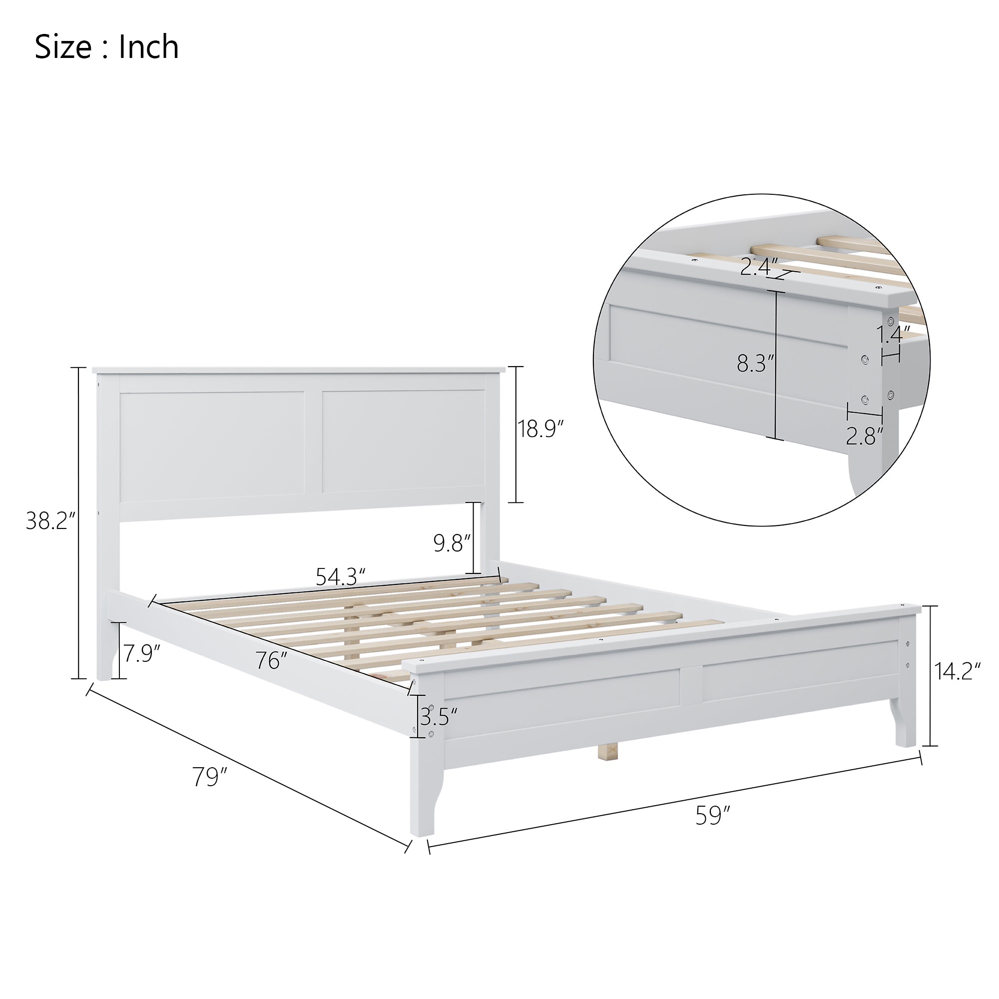 ZNTS Modern White Solid Wood Full Platform Bed WF283524AAK