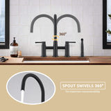 ZNTS Double Handle Bridge Kitchen Faucet with Side Spray W122581047