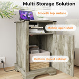 ZNTS Wholesale Light Gray Door Wood Nightstands Cabinet Tall Bedside Table With Charging Station Bedroom W1828137429