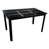 ZNTS Rectangle Tempered Glass Dining Table with Nine Block Box Pattern Black 43588161