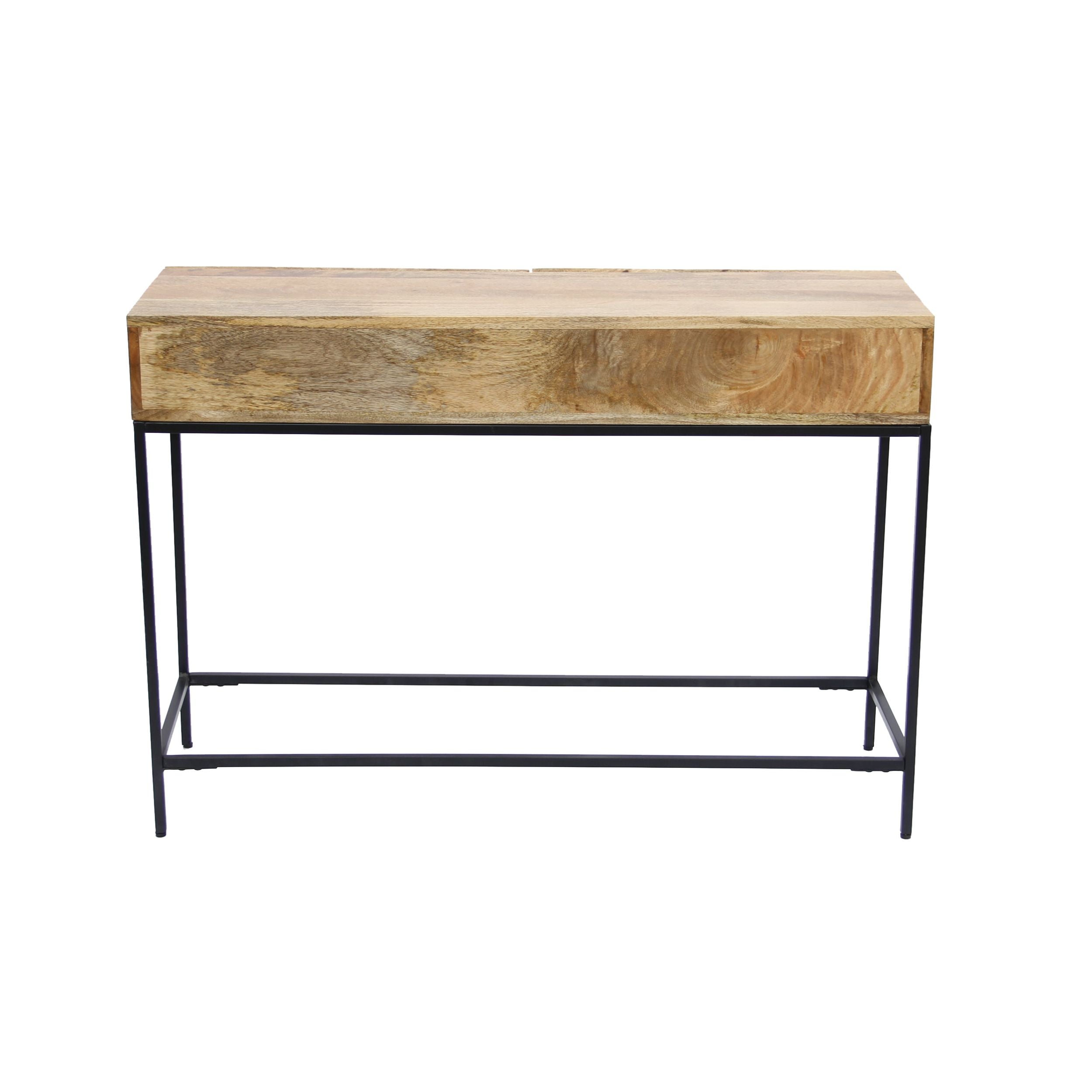 ZNTS Mango Wood and Metal Console Table With Two Drawers, Brown B05691095