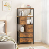 ZNTS 5 layers with 4 drawers bookshelf particle board iron frame non-woven fabric 60*30*147cm black iron 20339433