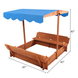 ZNTS Wooden Sandbox with Convertible Cover Kids Outdoor Backyard Bench Play Sand Box 22530307