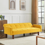 ZNTS Yellow Linen Sofa Bed, Convertible Sleeper Sofa with Arms, Solid Wood Feet and Plastic Centre Legs 69883148