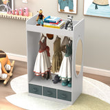 ZNTS Kids Costume Organizer、 Costume Rack、Kids Armoire、Open Hanging Armoire Closet with Mirror-WHITE 56279931