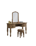 ZNTS Bedroom Classic Vanity Set Wooden Carved Mirror Stool Drawers Antique Oak Finish HS00F4008-ID-AHD