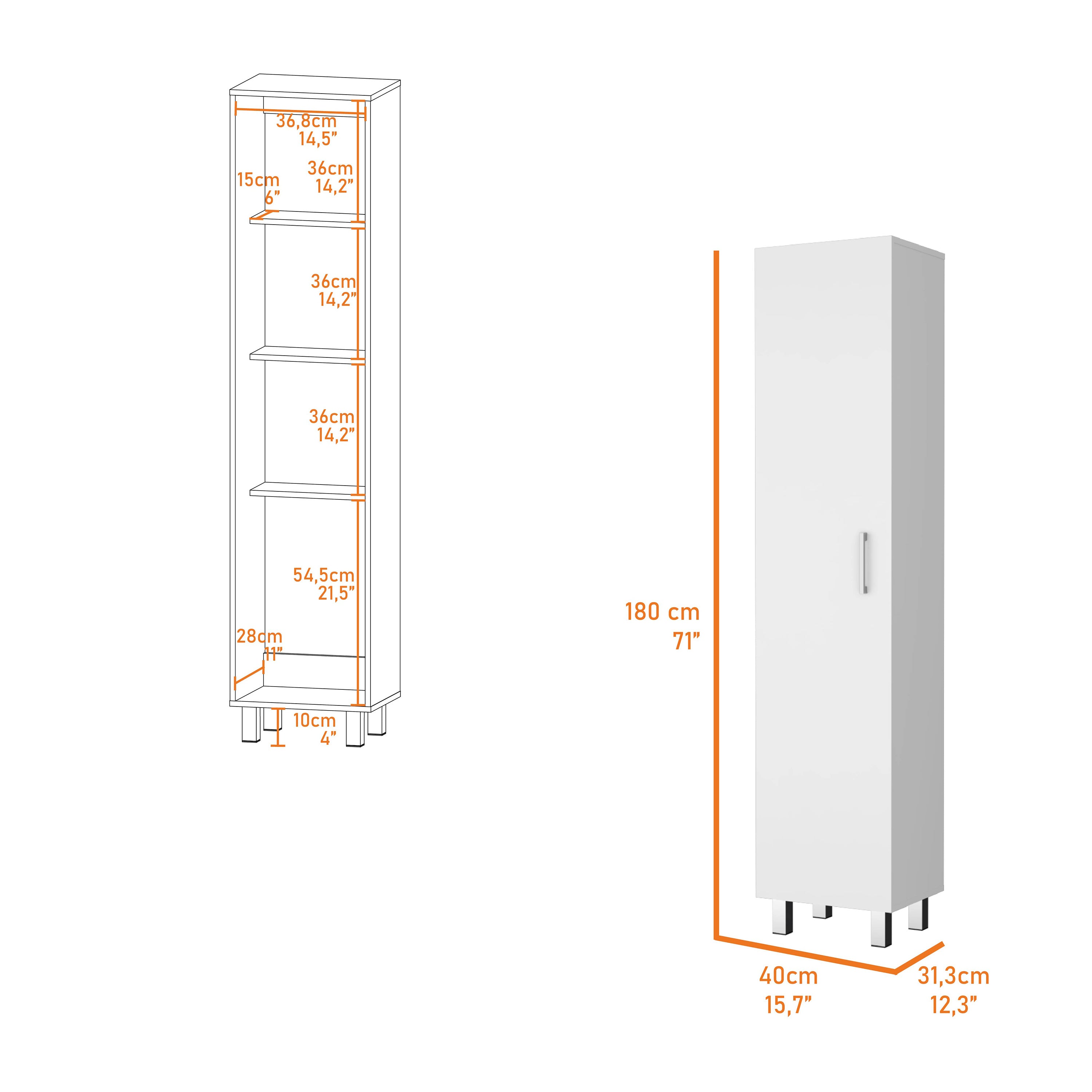 ZNTS Stephan 1-Door 4-Shelf Tall Storage Cabinet White B062103268