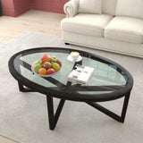 ZNTS Modern simple coffee table, tempered coffee table solid wood base round transparent W1781127576