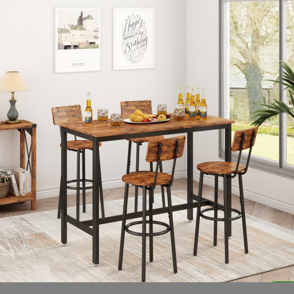 ZNTS Bar Table Set with 4 Bar stools with backrest, Rustic Brown, 47.24'' L x 23.62'' W x 35.43'' H. W116260810