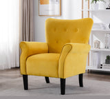 ZNTS Stylish Living Room Furniture 1pc Accent Chair Yellow Fabric Button-Tufted Back Rolled-Arms Black B01167617