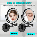 ZNTS 8 Inch LED Wall Mount Two-Sided Magnifying Makeup Vanity Mirror 12 Inch Extension Matte Black 1X/3X W92861222