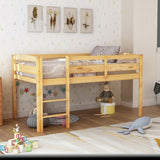 ZNTS Twin Wood Loft Bed Low Loft Beds with Ladder,Twin,Walnut WF286816AAD