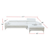 ZNTS Bonded Leather Sectional Sofa with Adjustable Headrest in White B01682395