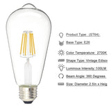 ZNTS Edison Bulb LED Light Vintage Style Lighting Filament Lamp E26 Warm white 6Pack 12915650