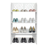 ZNTS Wood-plastic Board Four Tiers Carved Shoe Rack White A 97499052
