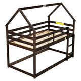 ZNTS Twin over Twin Loft Bed with Roof Design, Safety Guardrail, Ladder, Espresso W50446269