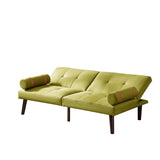 ZNTS Convertible Sofa Bed Futon with Solid Wood Legs Linen Fabric Musterd Green W1097125594