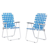 ZNTS 2pcs Steel Tube PP Webbing Bearing 120kg Folding Beach Chair Blue& White Strip 18794766