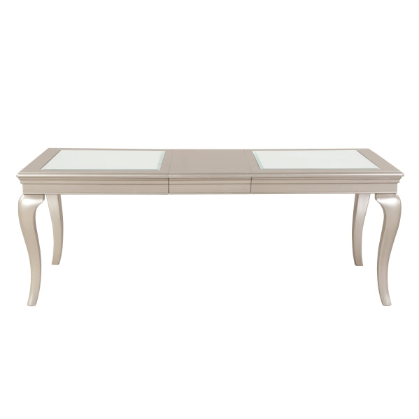 ZNTS Modern Glamourous 1pc Dining Table with Separate Extension Leaf Cabriole Legs Insert Glass Panels B01152169