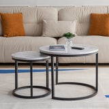 ZNTS Modern Nesting coffee table,Black metal frame with marble color top-23.6