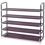 ZNTS Simple Assembly 5 Tiers Non-woven Fabric Shoe Rack with Handle Dark Brown 22221004