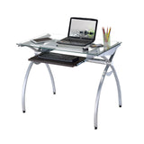 ZNTS Techni Mobili Contempo Clear Glass Top Computer Desk with Pull Out Keyboard Panel, Clear RTA-00397B-GLS