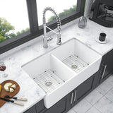 ZNTS White Farmhouse Sink - 32 inches Ceramic Double Bowl Farm Apron Front Kitchen Sink W124352765