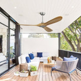 ZNTS 60 Inch Outdoor Ceiling Fan Without Light 3 Solid Wood Blade with DC Motor Remote Control W934P156670