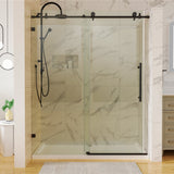 ZNTS 60 in. W x 74 in. H Sliding Frameless Shower Door in Matte Black with 5/16 in. Clear Glass W63766794