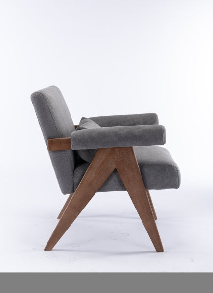 ZNTS Accent chair, KD rubber wood legs with Walnut finish. Fabric cover the seat. With a cushion.Grey W72870350
