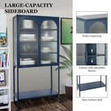 ZNTS Elegant Floor Cabinet with 2 Glass Arched Doors Living Room Display Cabinet with Adjustable Shelves W1673127682