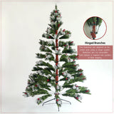 ZNTS Artificial Christmas Tree Flocked Pine Needle Tree with Cones Red Berries 7.5 ft Foldable Stand W49819949