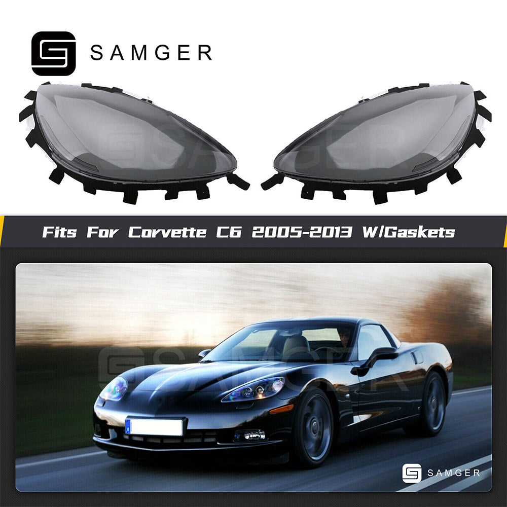 ZNTS Pair Headlight Headlamp Lens Cover with Gaskets For Corvette C6 2005-2013 20565865