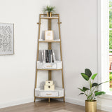 ZNTS Corner Shelf with Two Drawers 72.64'' Tall, 4-tier Industrial Bookcase, Gold 94323375