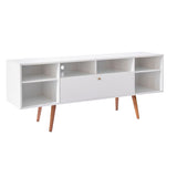 ZNTS Reece 63 Inch Handcrafted Modern Wood TV Media Entertainment Console, Drop Down Storage, 2 Tone, B05691247