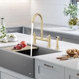 ZNTS Double Handle Bridge Kitchen Faucet with Side Spray W122566138