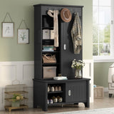 ZNTS ON-TREND Multifunctional Hall Tree with Sliding Doors, Wooden Hallway Shoe Cabinet with Storage WF301126AAB