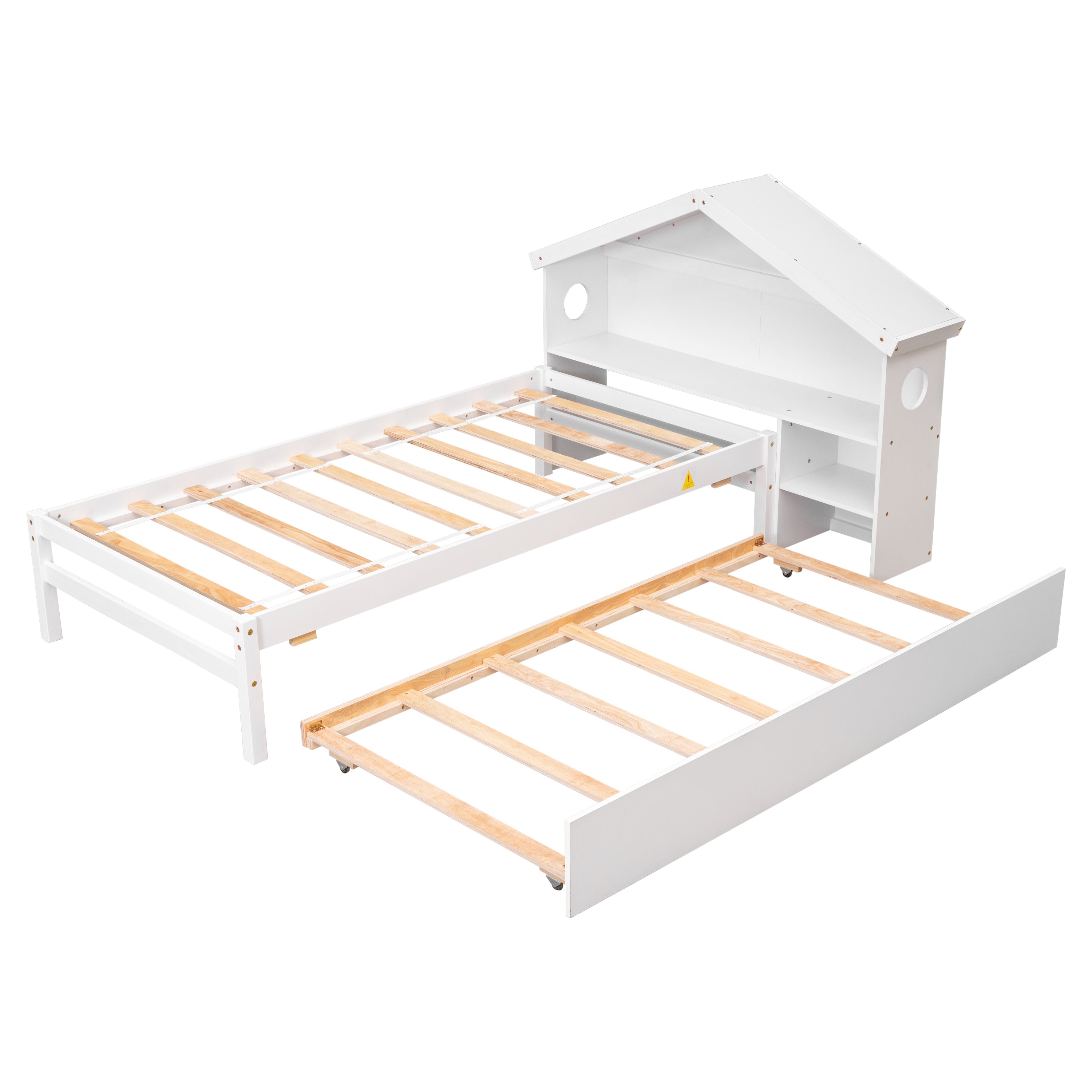 ZNTS Twin Storage House Bed for kids with Bedside Table, Trundle, White W50457989