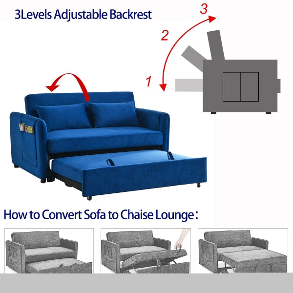 ZNTS Convertible Sofa Bed, 3-in-1 Versatile Velvet Double Sofa with Pullout Bed, Seat with Adjustable W1853112511