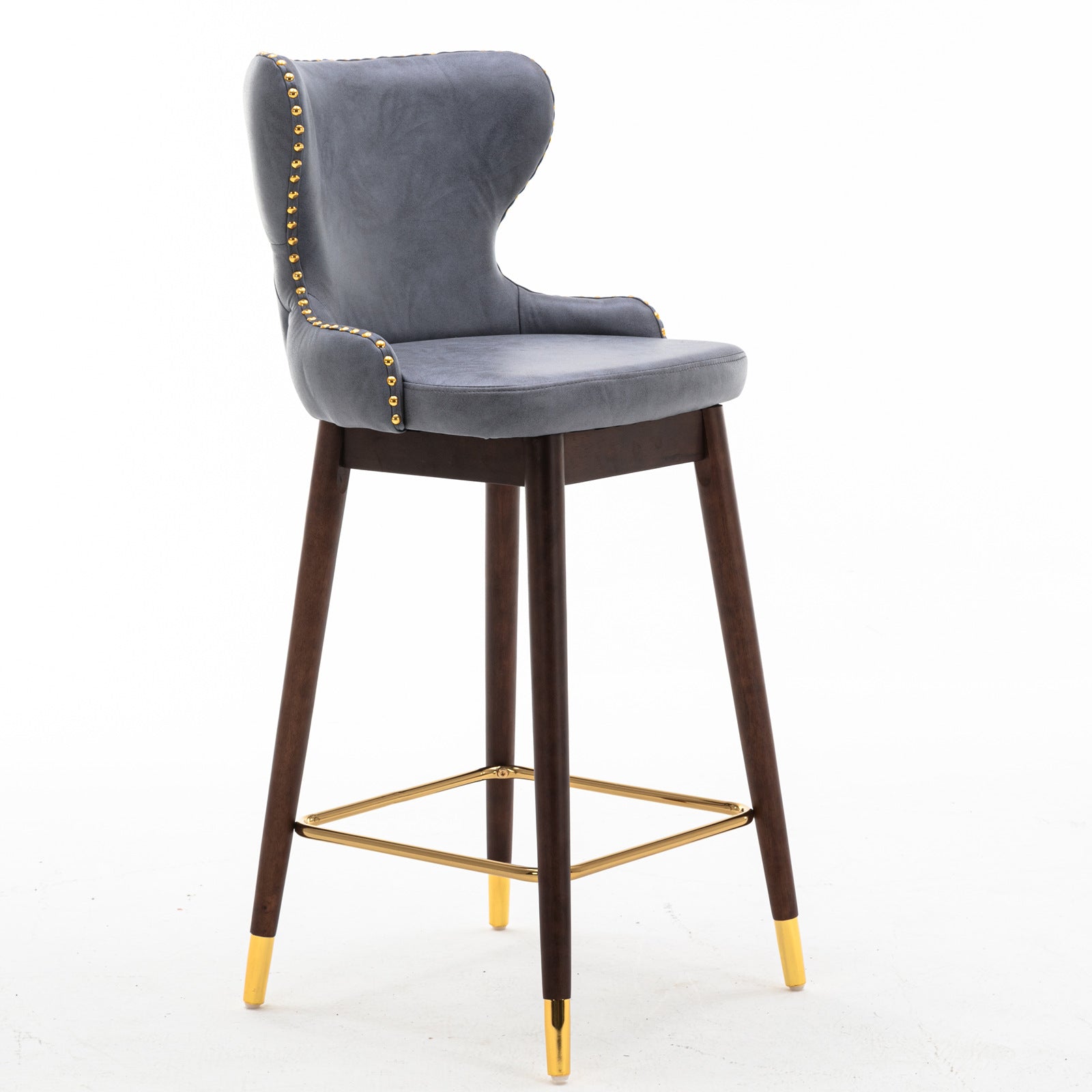 ZNTS A&A Furniture,29.9" Modern Leathaire Fabric bar chairs, Tufted Gold Nailhead Trim Gold Decoration W114342361