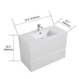 ZNTS BB02-36-101, Integrated solid surface basin WITHOUT drain and faucet, glossy white color W1865107115