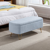 ZNTS Blue Storage Ottoman Bench for End of Bed Gold Legs, Modern Grey Faux Fur Entryway Bench Upholstered W1170104171