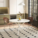 ZNTS 47.24'' Modern Cross Leg Round Dining Table, White Marble Top Occasional Table, Two Piece Removable W757140949