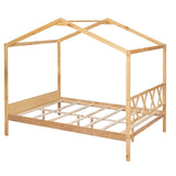 ZNTS Full Size Wood House Bed with Storage Space, Natural WF294192AAM