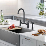 ZNTS Double Handle Bridge Kitchen Faucet with Side Spray W122566144
