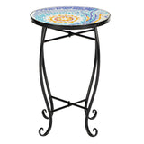 ZNTS Blue Hawaiian Inlaid Color Glass Sun Mosaic Round Terrace Bistro Table 17904112