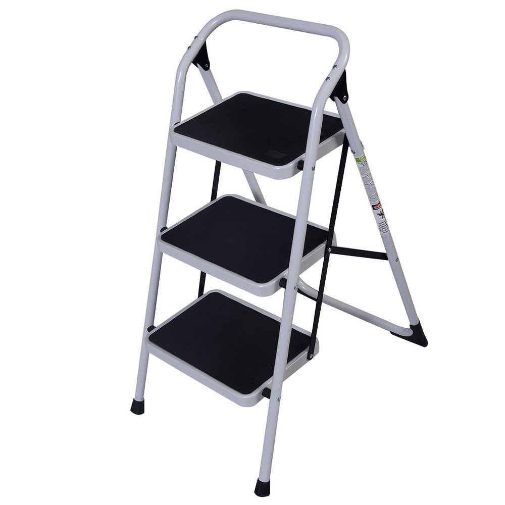 ZNTS Home Use 3-Step Short Handrail Iron Ladder Black & White 46578400