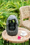 ZNTS 8.3x5.9x13.6" Decorative Gray Tabletop Water Fountain with Sitting Buddha and LED Light, for Indoor W2078138938