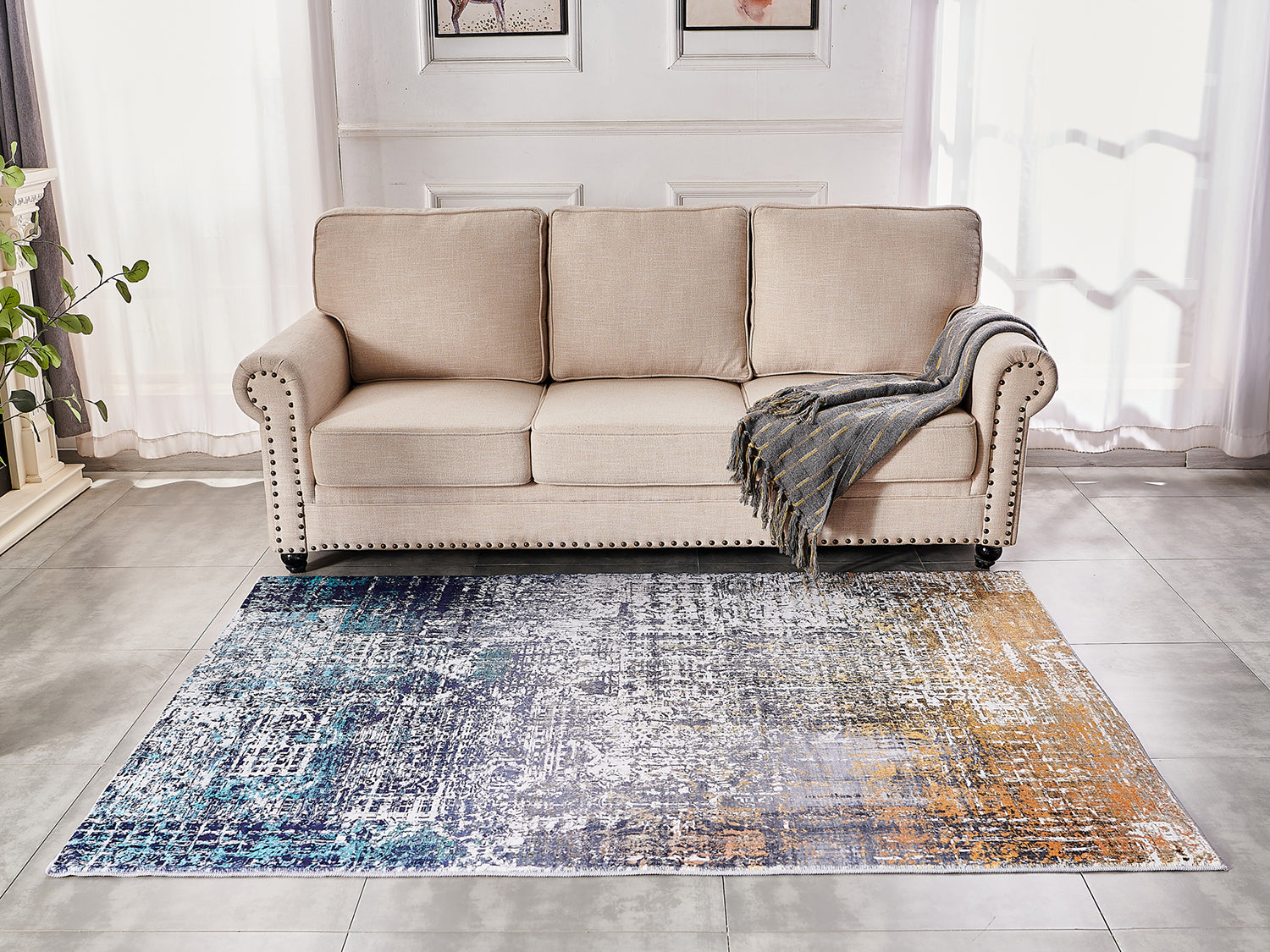 ZNTS ZARA Collection Abstract Design Turquoise Gray Rust Machine Washable Super Soft Area Rug B030115639